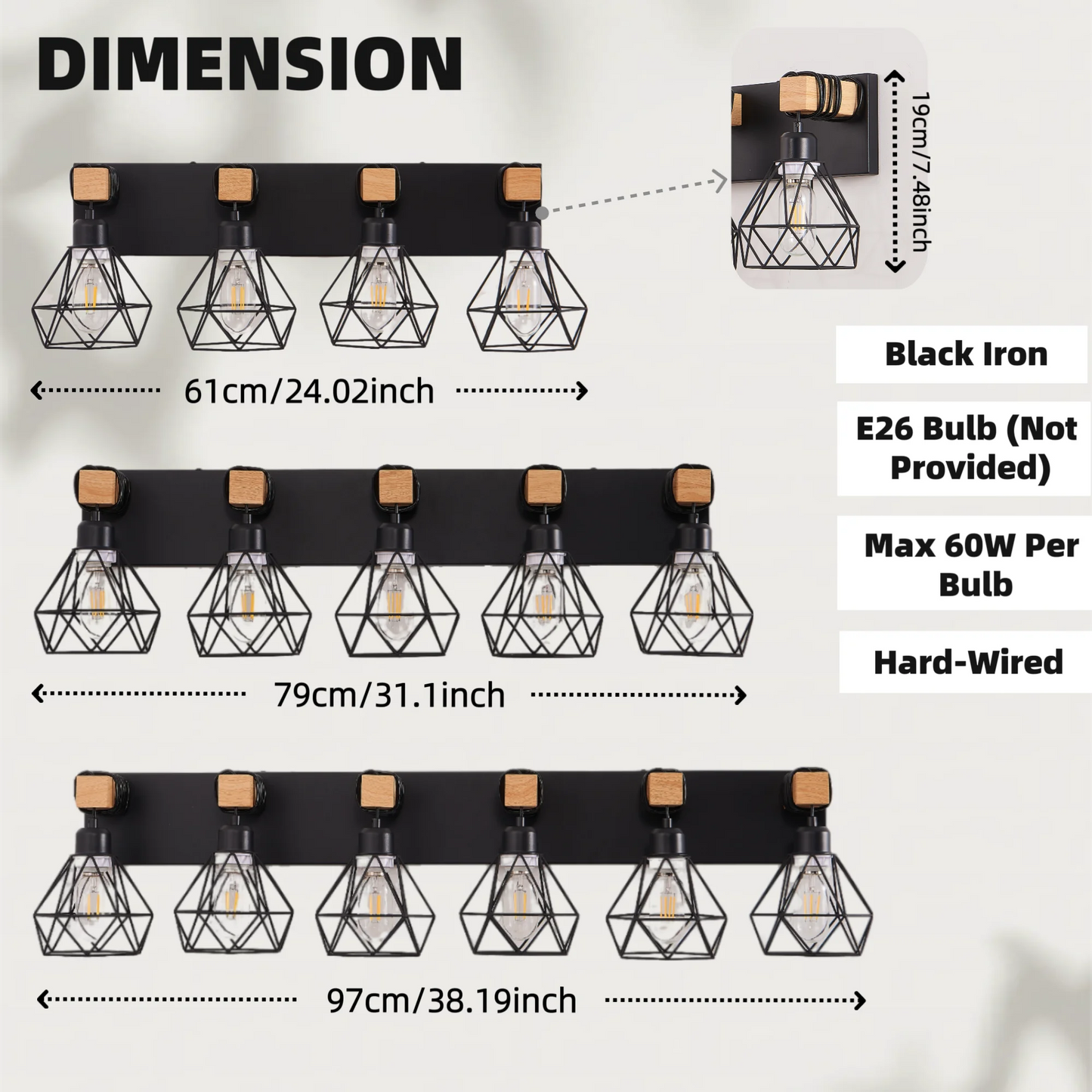 Vanity Wall Light | Cage Farmhouse Geometric Style | Black Iron Metal | E26 Bulb Socket | Ideal for Bathroom, Hallway, Bedroom