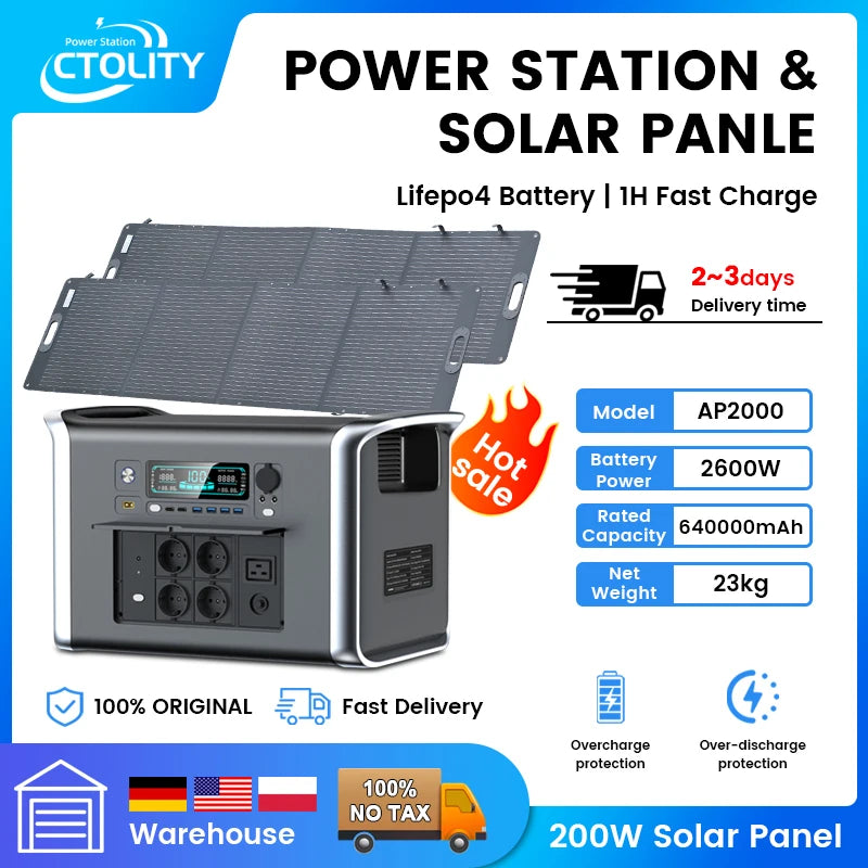 Camping Portable Power Station Solar Generator 1000W 2000W with LiFePO4 Battery
