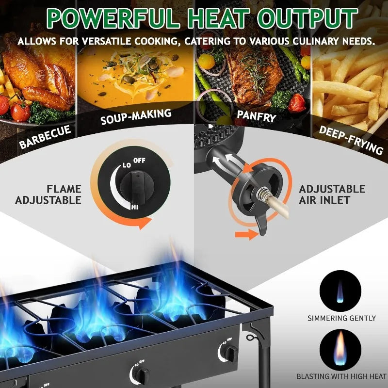 Outvita 3 Burner Propane Gas Stove 225000 BTU Outdoor Camping Cooker with Removable Legs