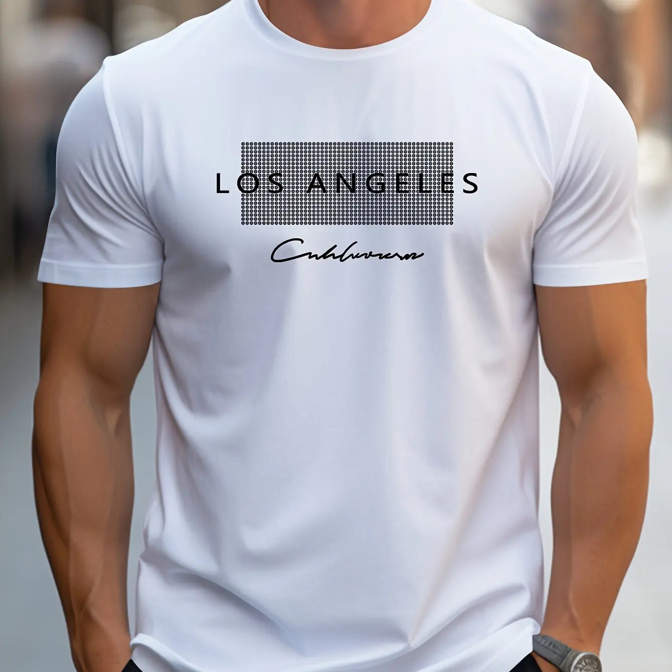 Men's Summer Casual T Shirt with Los Angeles Pattern Short Sleeves and Loose Fit