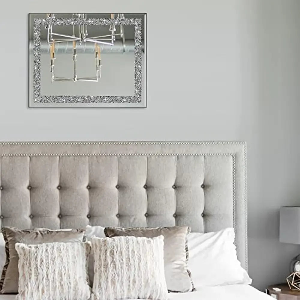 Crystal Crush Diamond Mirror 16x20 Wall Mirror Home Décor Accent Bathroom Bedroom Entryway Stunning Luxury HD Glass Décoration