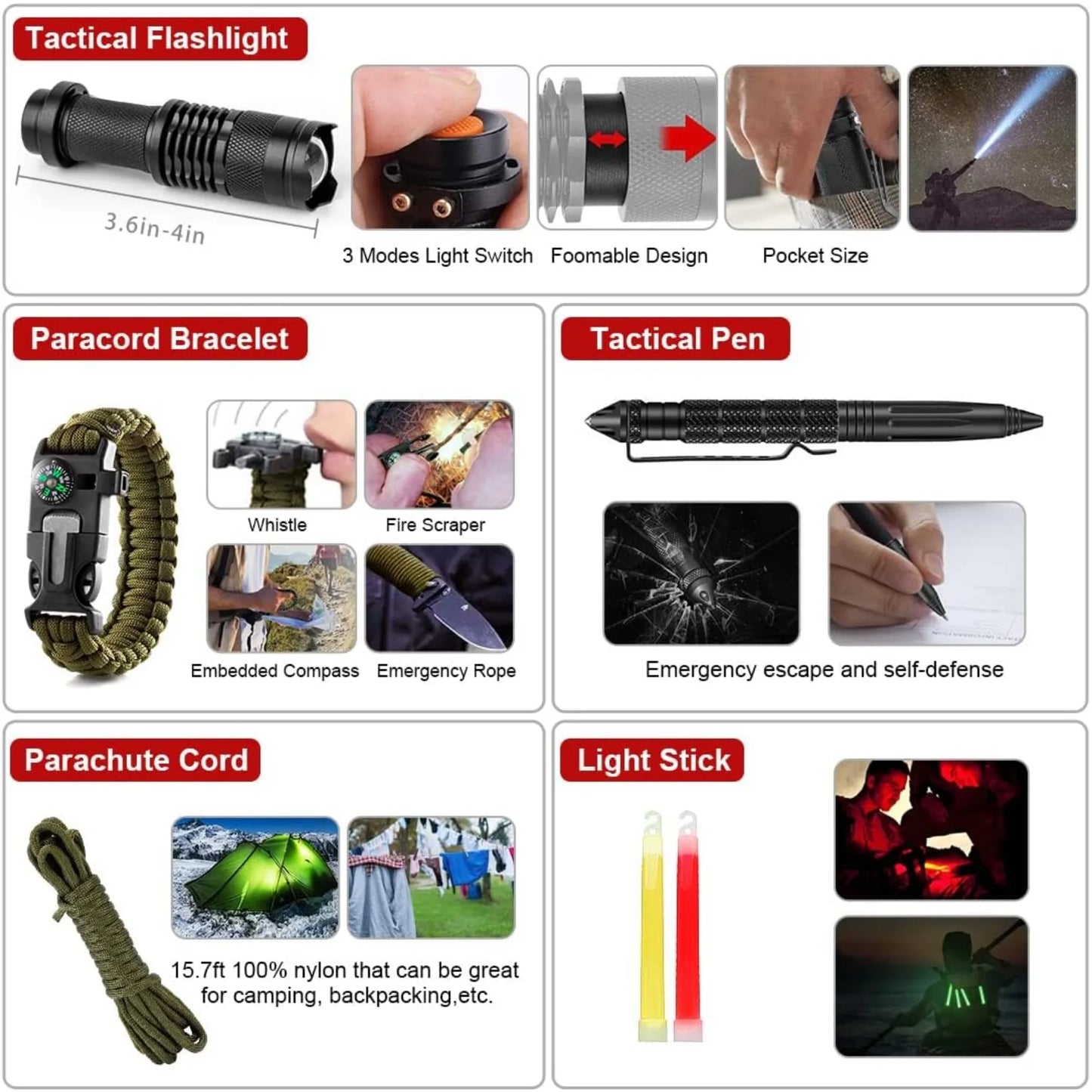 Comprehensive 222 Piece Survival Kit with First Aid Gear for Camping and Outdoor Adventures