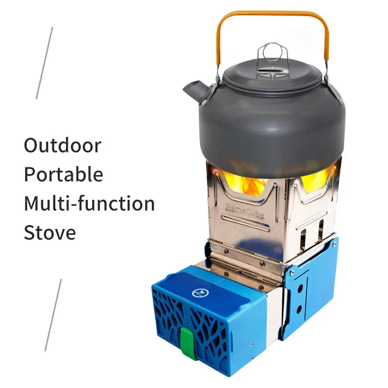 Flame Cube Portable Wood Burning Camp Stove Outdoor Folding Backpacking USB Charger