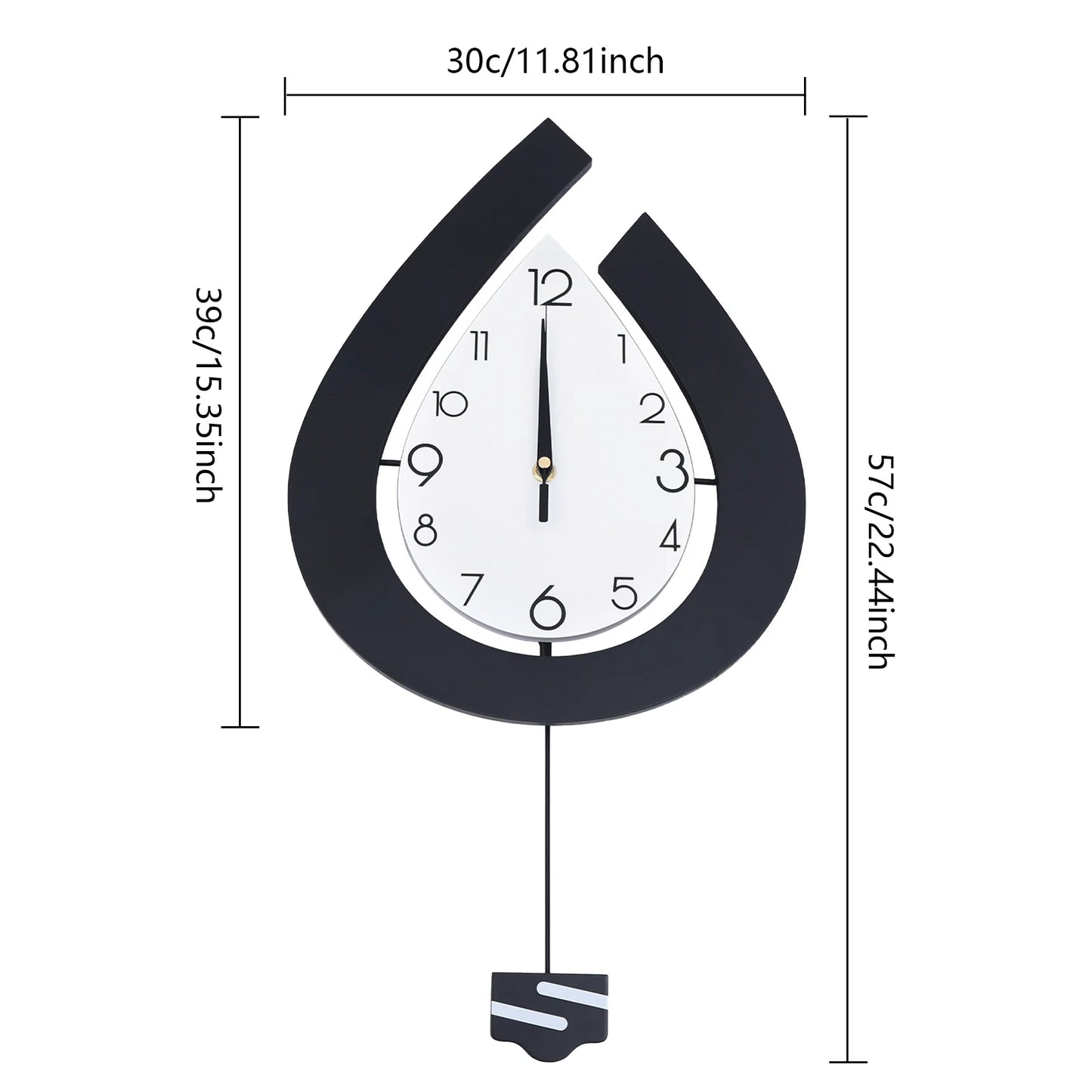 LOYALHEARTDY Large Swing Wall Clock Living Room Modern Decor Silent Pendulum Clocks Wall-Mount Teardrop Shape Clock Decoration