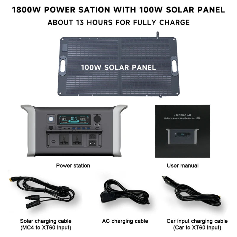 Camping Portable Power Station Solar Generator 1000W 2000W with LiFePO4 Battery