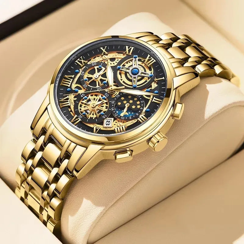 LIGE Luxury Waterproof Men's Watch with Luminous Date Stainless Steel Chronograph