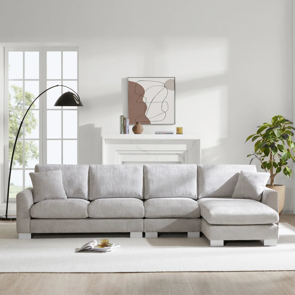 119*55" Modern Oversized Sectional Sofa,L-shaped Luxury Couch Set with 2 Free pillows,5-seat Chenille Furniture with Chaise