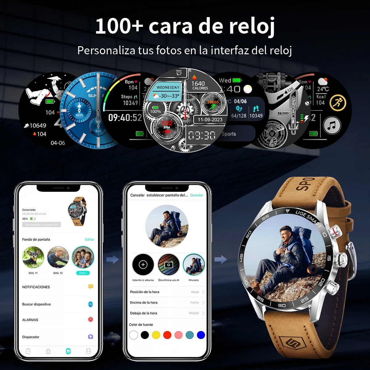 LIGE Smartwatch For Men AMOLED Screen Waterproof Smartband Bluetooth Call Compatible
