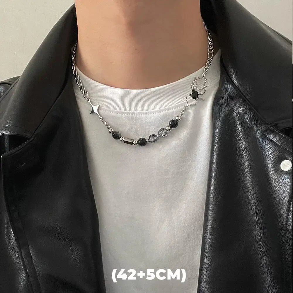 Hip Hop Zircon Star Double Layer Necklace for Men and Women Trendy Titanium Steel Jewelry