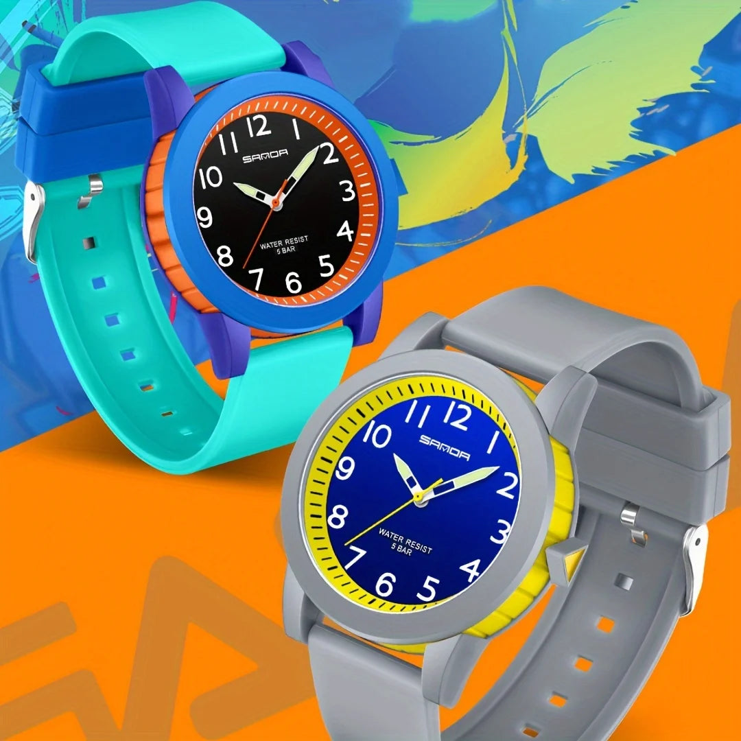 Fashion Casual Quartz Watch for Kids with TPU Strap and Luminous Display Gift Idea