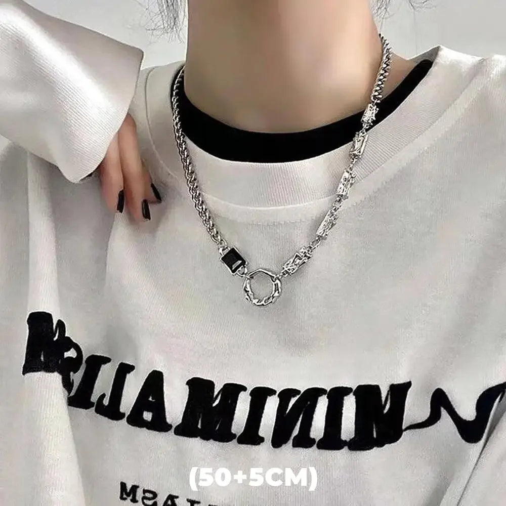 Hip Hop Zircon Star Double Layer Necklace for Men and Women Trendy Titanium Steel Jewelry