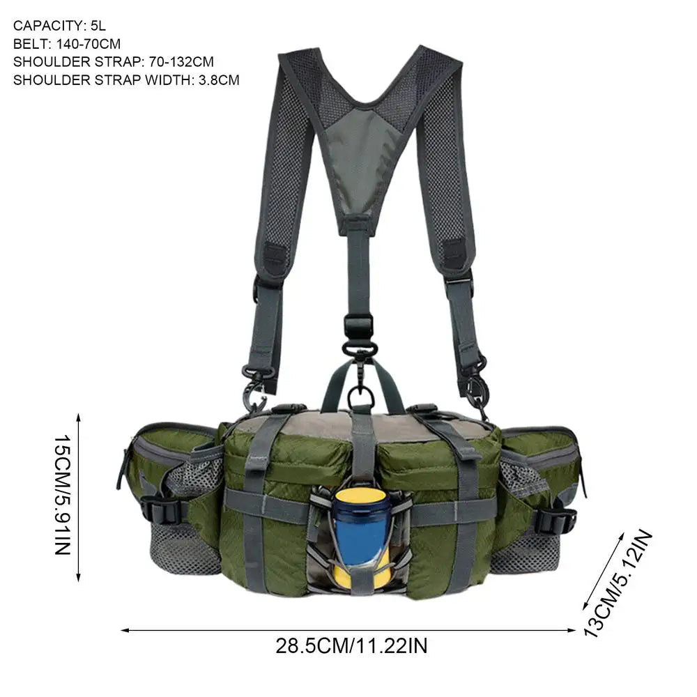 Outdoor Waist Bag with Water Bottle Holders Adjustable Strap for Hiking and Cycling