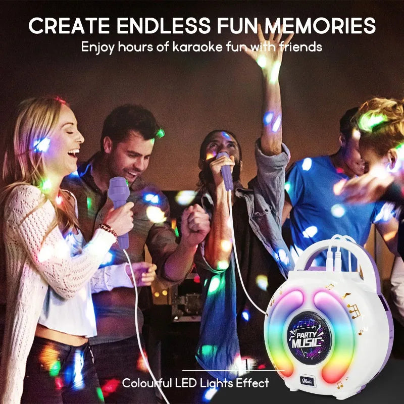 Portable Karaoke Machine with 2 Microphones and Lights for Kids Music Fun