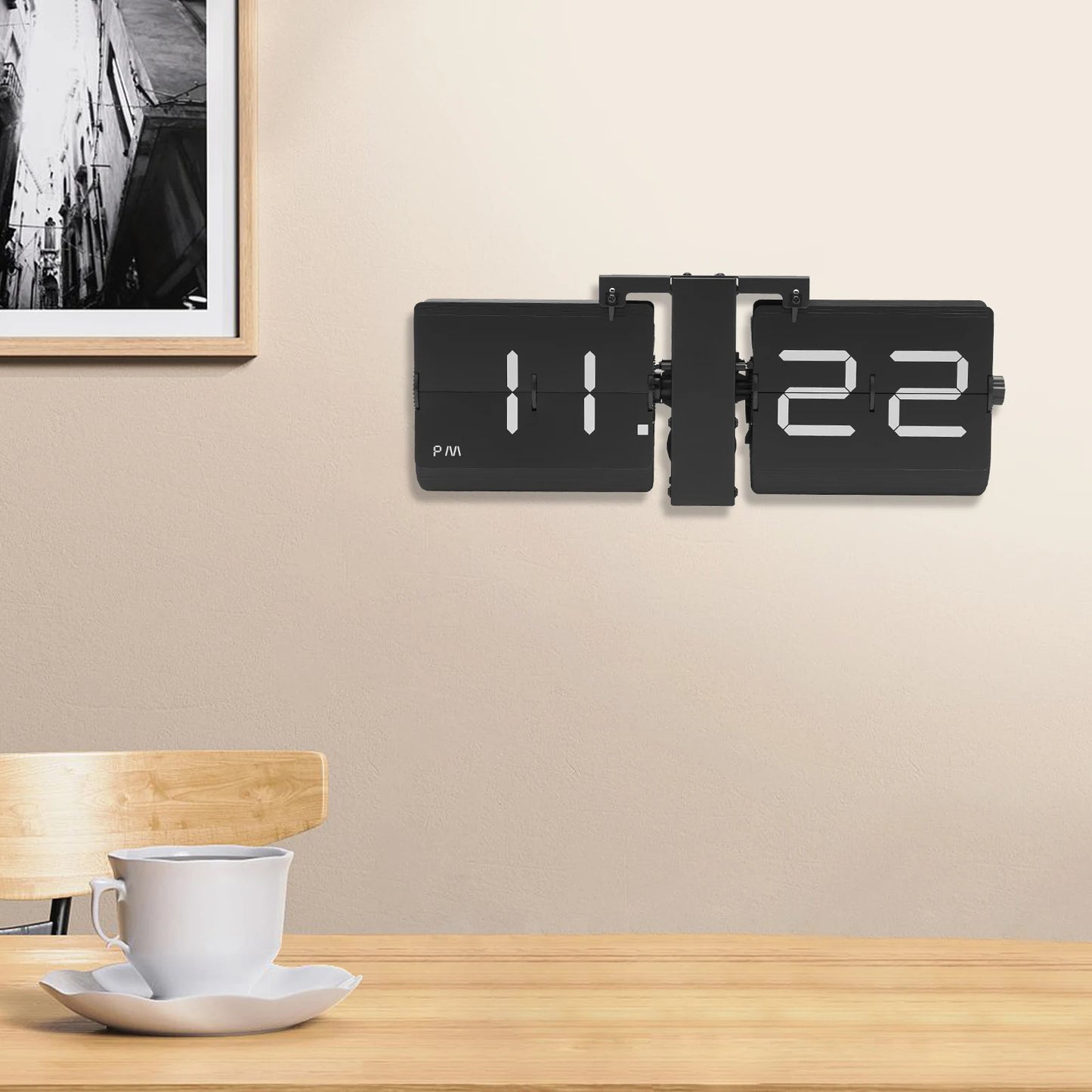 Retro Flip Clock Digital Display – Battery Operated Wall & Tabletop Flip Clock – Large Black Vintage Style Clock – 12 Hour AM/PM