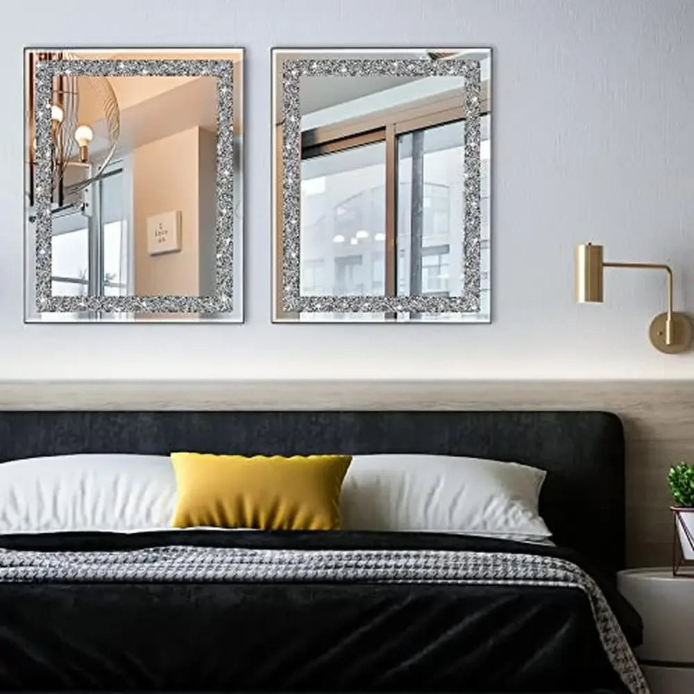 Crystal Crush Diamond Mirror 16x20 Wall Mirror Home Décor Accent Bathroom Bedroom Entryway Stunning Luxury HD Glass Décoration