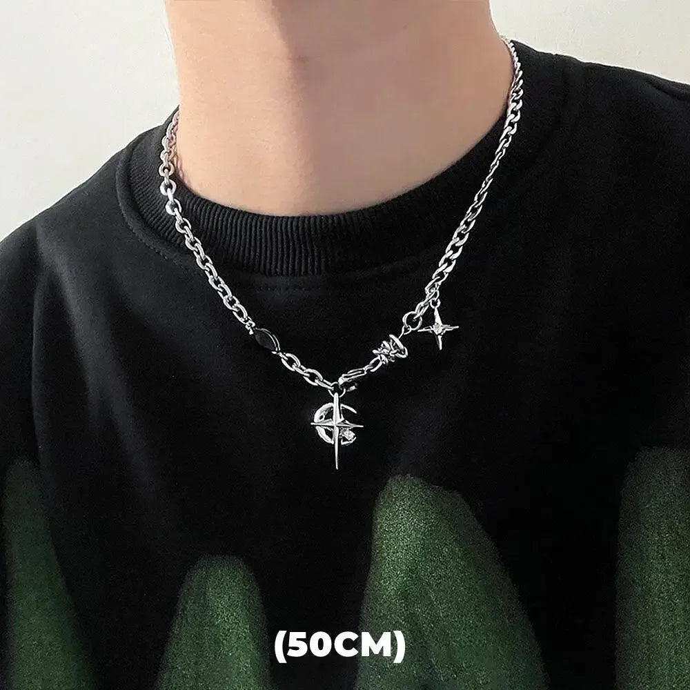 Hip Hop Zircon Star Double Layer Necklace for Men and Women Trendy Titanium Steel Jewelry