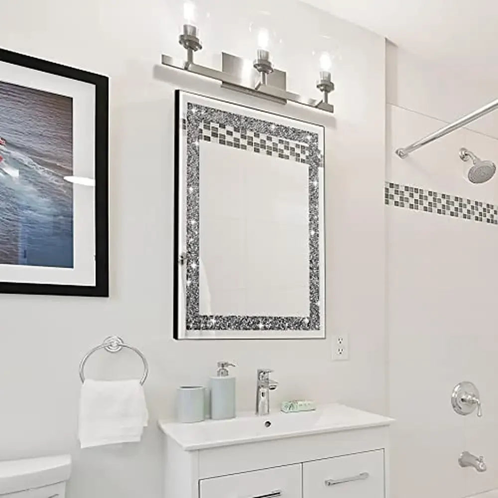 Crystal Crush Diamond Mirror 16x20 Wall Mirror Home Décor Accent Bathroom Bedroom Entryway Stunning Luxury HD Glass Décoration