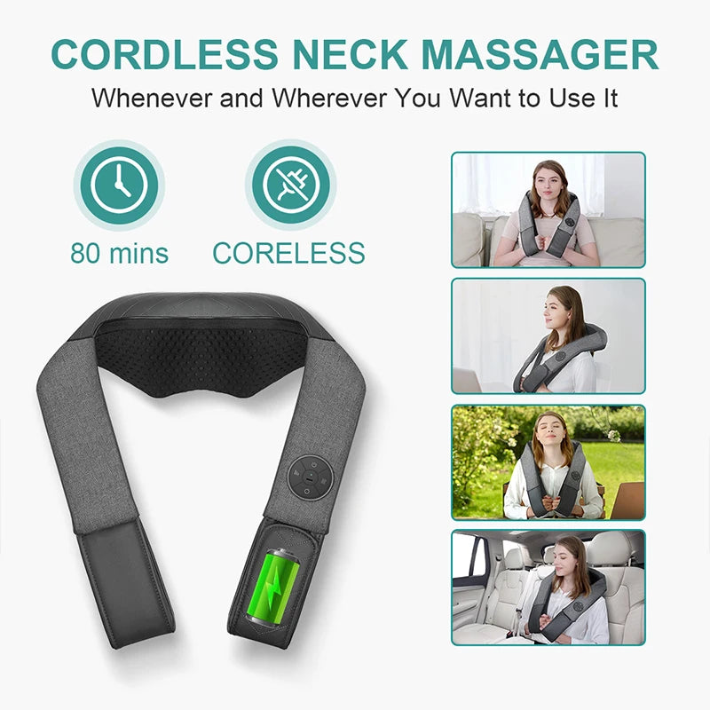 Nekteck Cordless Shiatsu Back Neck and Shoulder Massager with Heat for Home Use