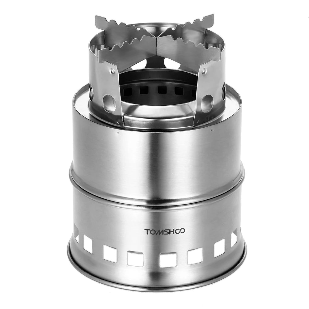 Portable Windproof Camping Stove with Foldable Handle and Wood Ash Plate for Backpacking