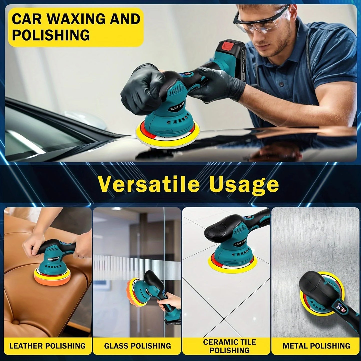 HILDA Cordless Electric Car Polisher with Adjustable Speed and Lithium Battery Power Tools