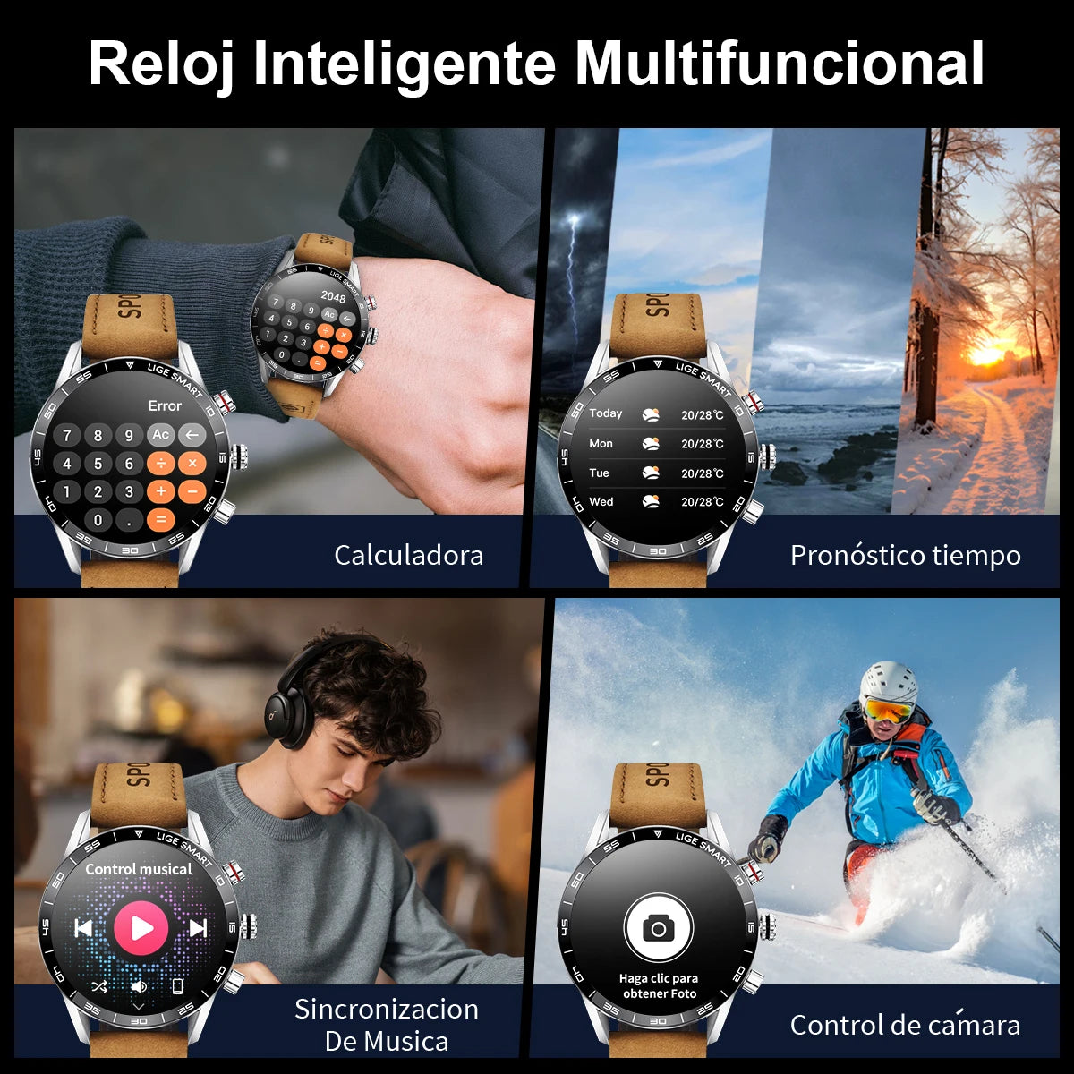 LIGE Smartwatch For Men AMOLED Screen Waterproof Smartband Bluetooth Call Compatible