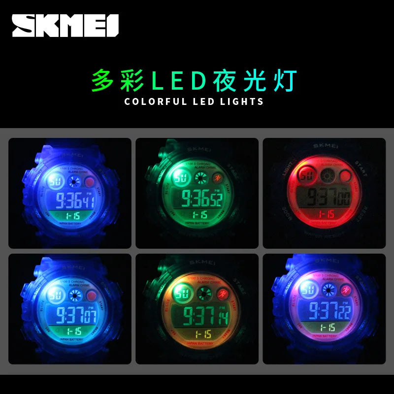Skmei Colorful LED Waterproof Children's Watch Multi-Functional Transparent Design
