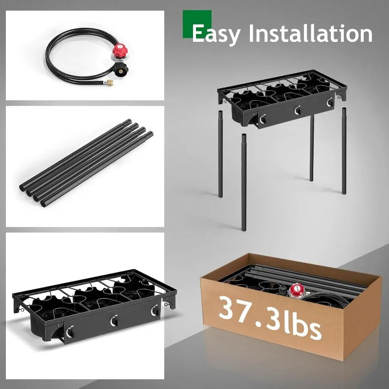 Outvita 3 Burner Propane Gas Stove 225000 BTU Outdoor Camping Cooker with Removable Legs