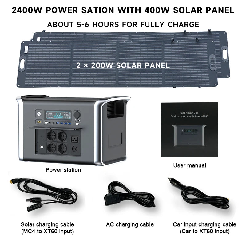 Camping Portable Power Station Solar Generator 1000W 2000W with LiFePO4 Battery