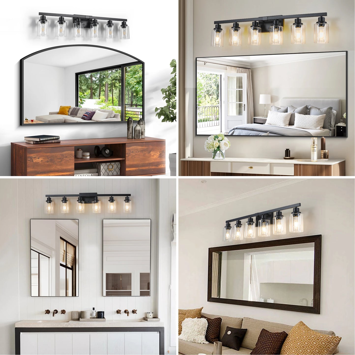 6-Light Bathroom Vanity Light Industrial Metal Fixture with Clear Glass Shades Wall Mount Mirror Lighting for Bathroom (No Bulb)
