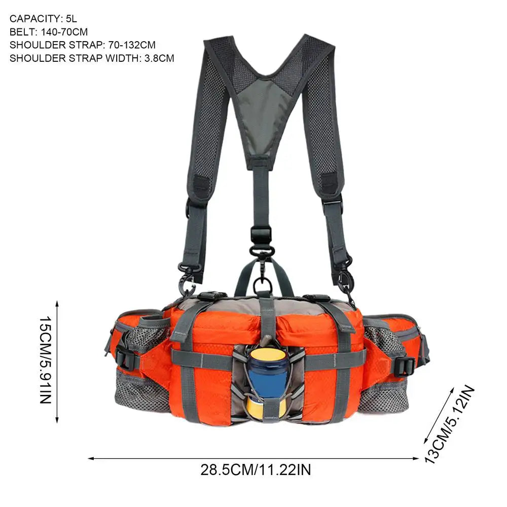 Outdoor Waist Bag with Water Bottle Holders Adjustable Strap for Hiking and Cycling