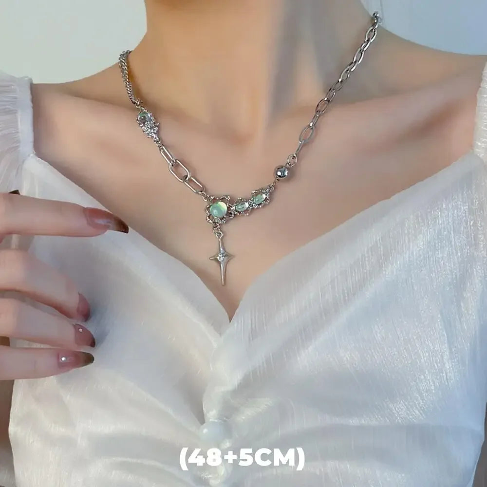 Hip Hop Zircon Star Double Layer Necklace for Men and Women Trendy Titanium Steel Jewelry