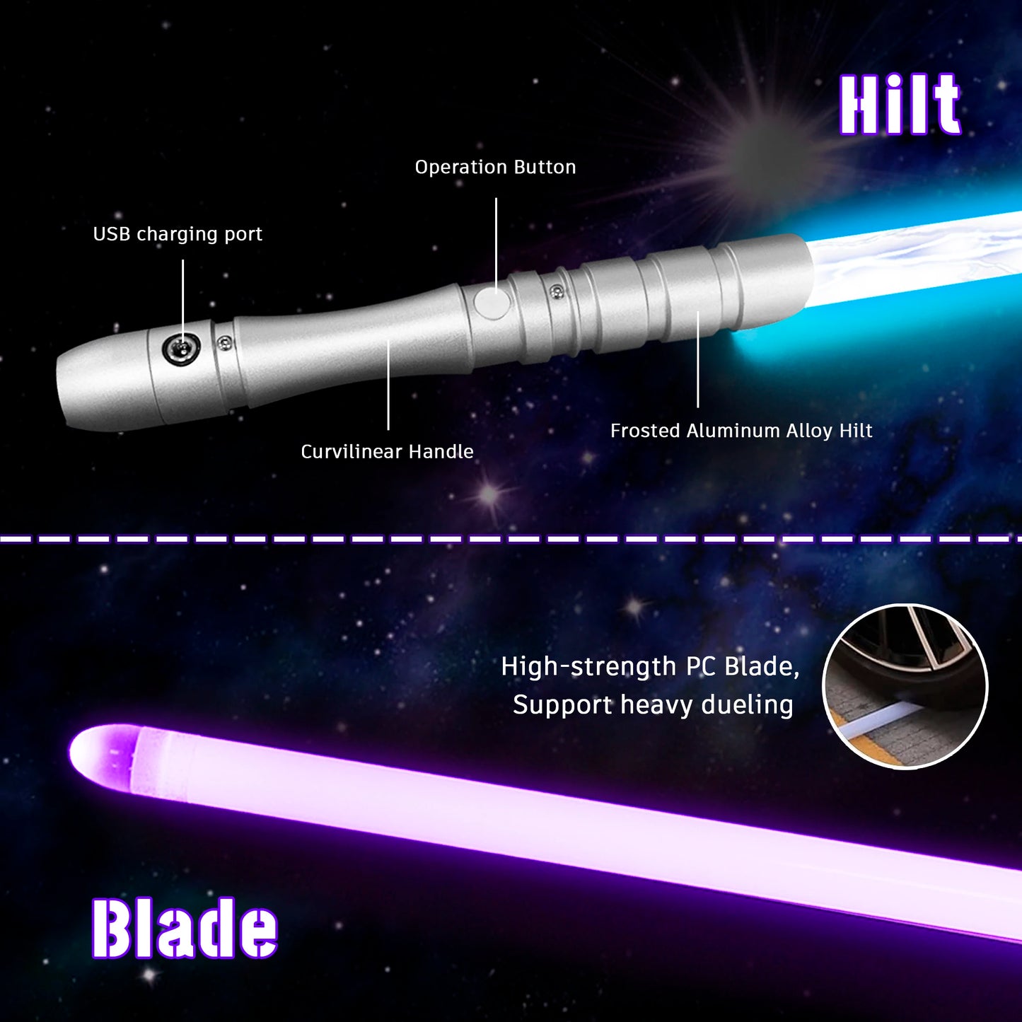 PHS Lightsaber for Boys and Adults Rechargeable Metal Dueling Toy with 4 Modes and Sound