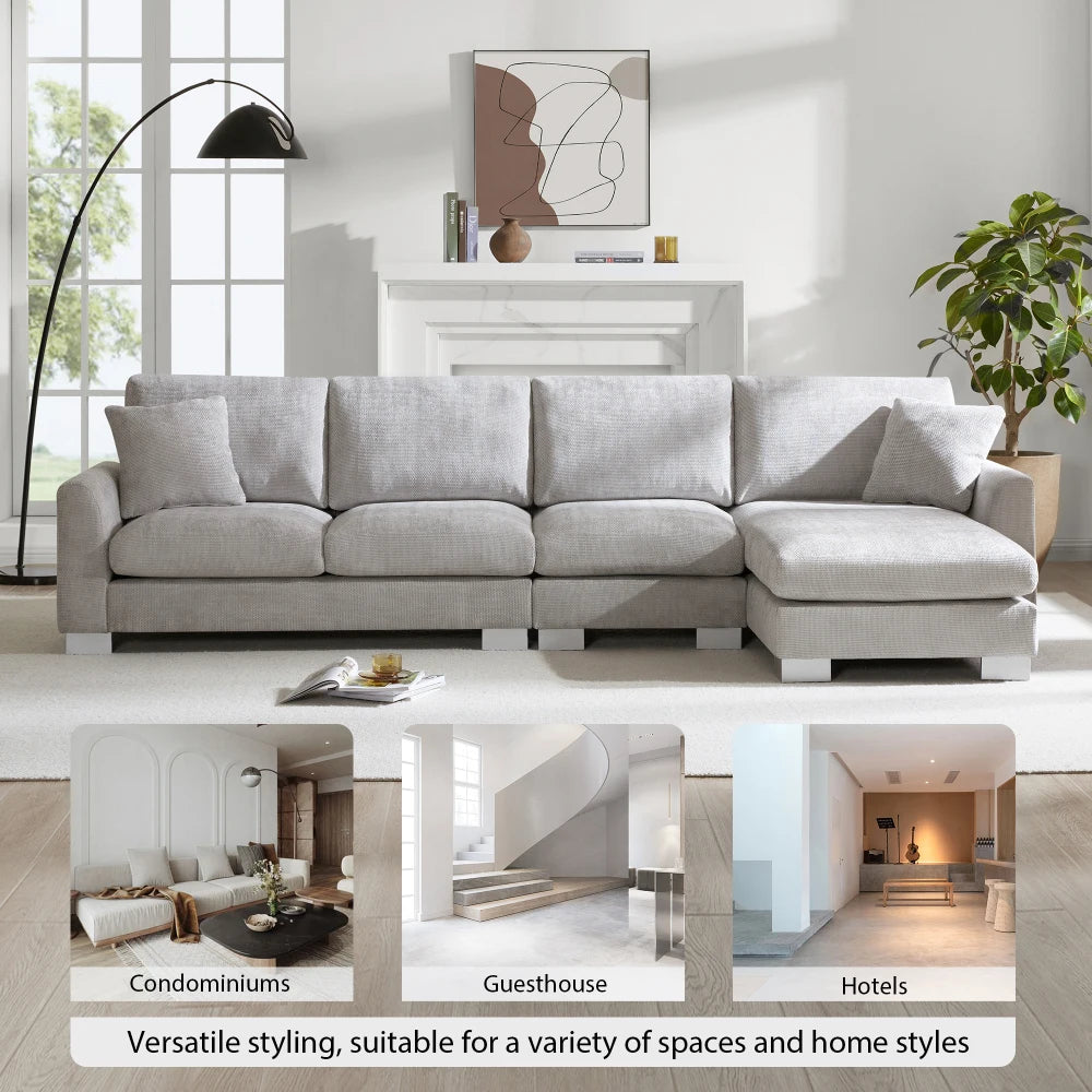 119*55" Modern Oversized Sectional Sofa,L-shaped Luxury Couch Set with 2 Free pillows,5-seat Chenille Furniture with Chaise