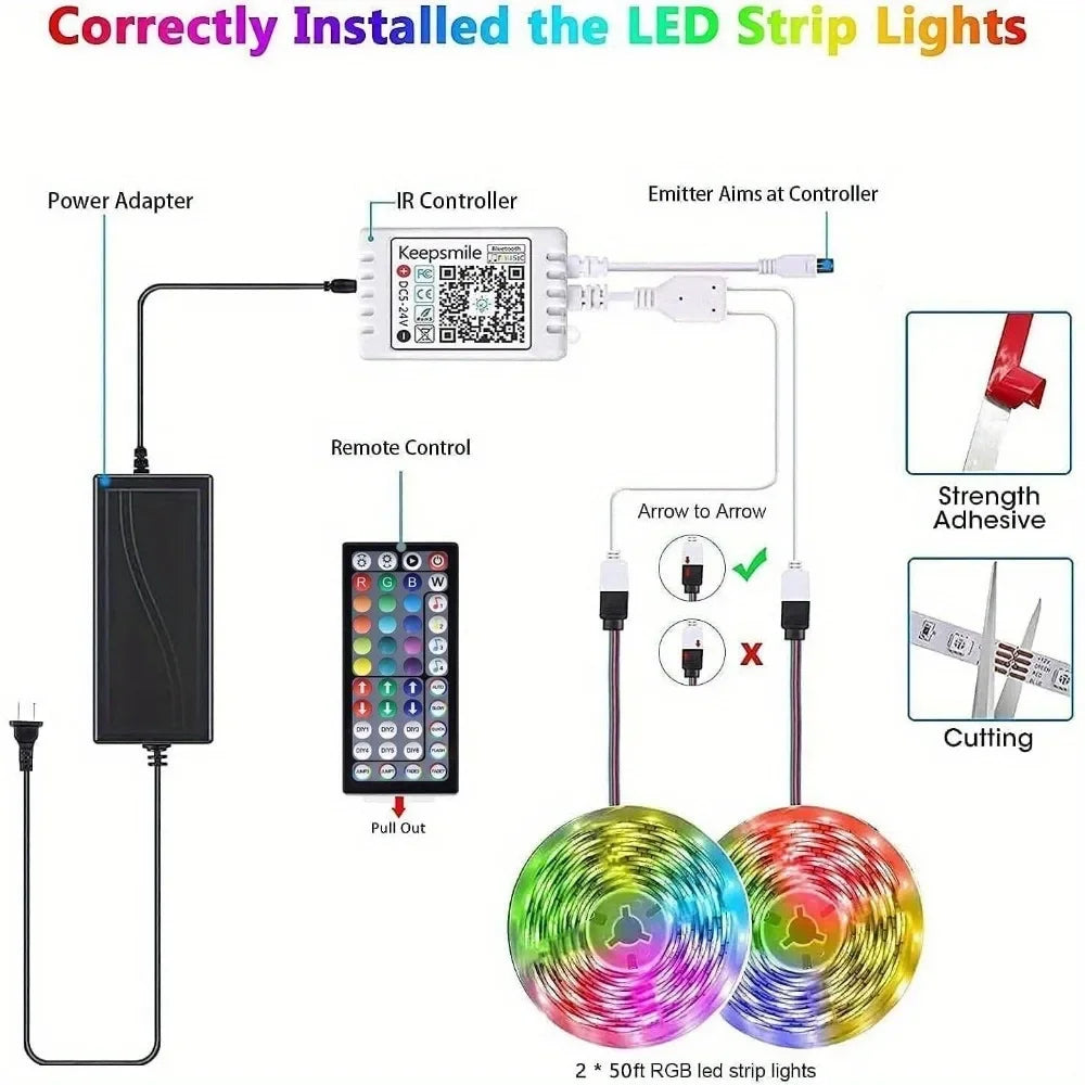 65/50ft LED light bar 5050 RGB color-changing remote controller is suitable for room bar
