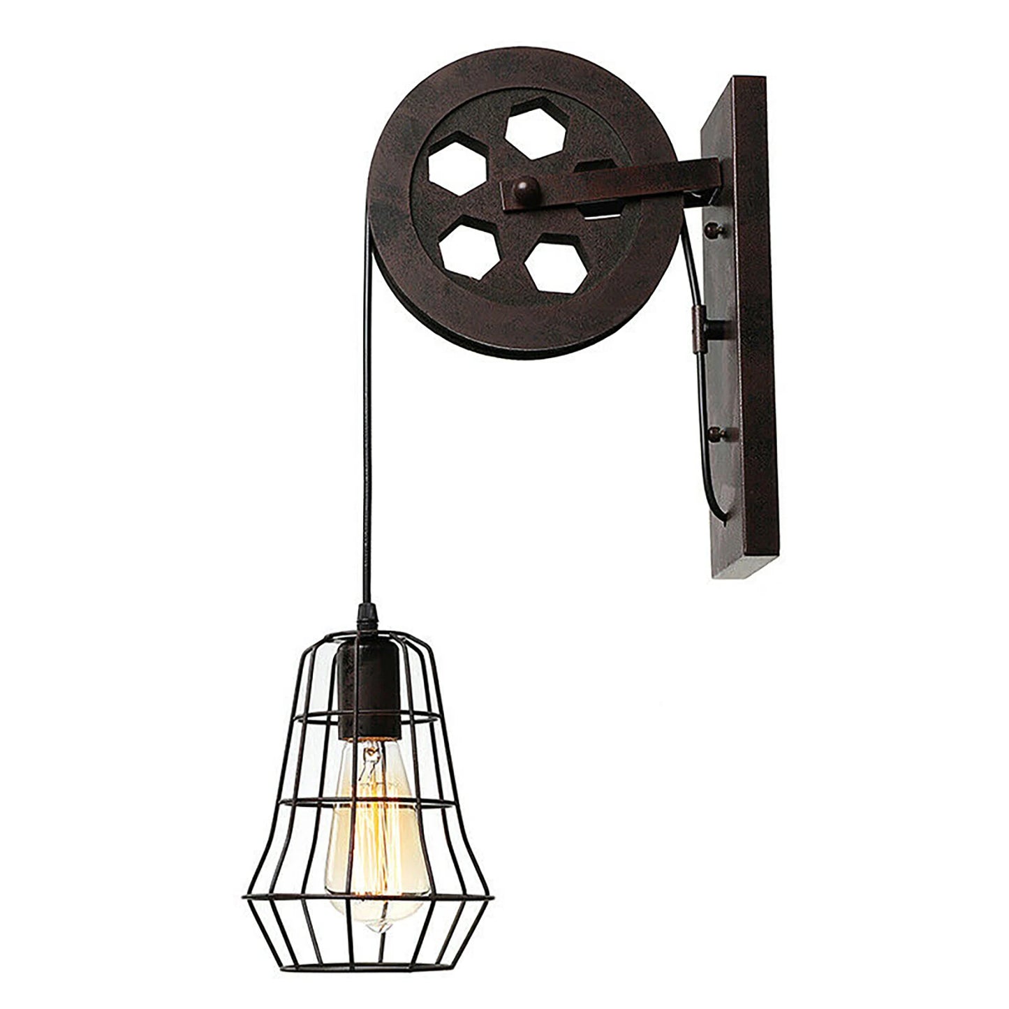 19.6" x 6.5" Country Retro Wall Lamp Industrial Vintage Rusty Wheel Pulley Wall Light for Indoor Living Room Bedroom Lighting