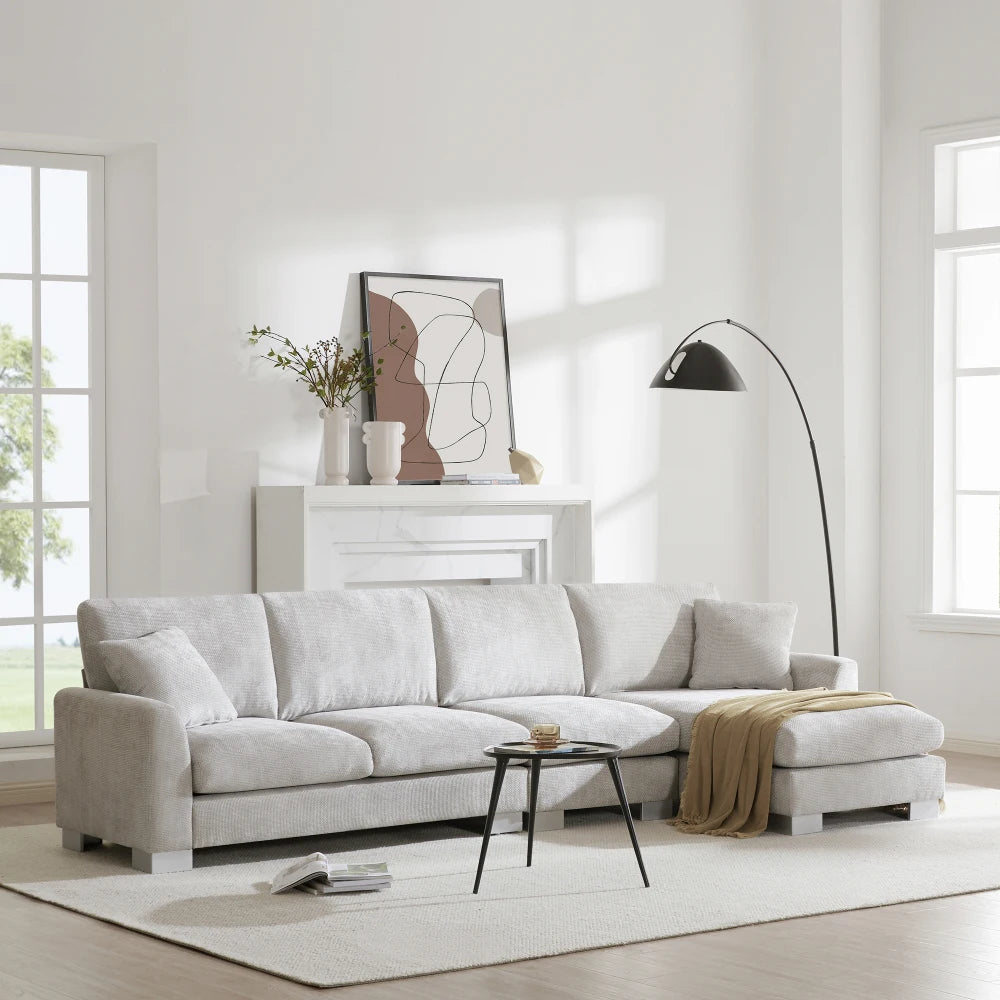 119*55" Modern Oversized Sectional Sofa,L-shaped Luxury Couch Set with 2 Free pillows,5-seat Chenille Furniture with Chaise