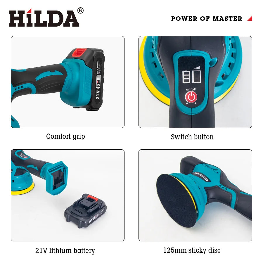 HILDA Cordless Electric Car Polisher with Adjustable Speed and Lithium Battery Power Tools