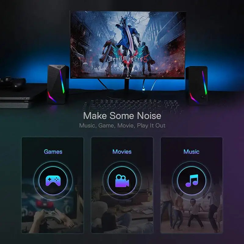 Redragon GS510 Waltz RGB Desktop Speakers 2.0 Channel PC Stereo with LED Backlight Modes