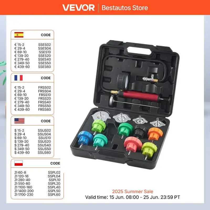 SucceBuy Universal Radiator Pressure Tester Kit with Manual Pump and Color Coded Adapters