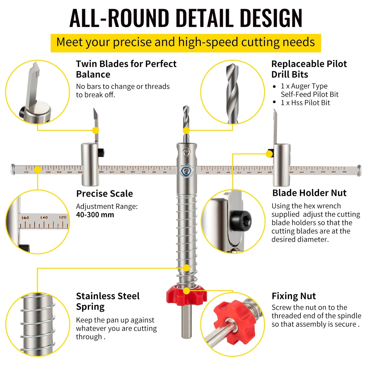 VEVOR 40-200mm 40-300mm Adjustable Steel Hole Saw Cutter Kit w/ Shield Hole Cutter Drill Bit DIY Tool for Sheetrock Veneer Slate