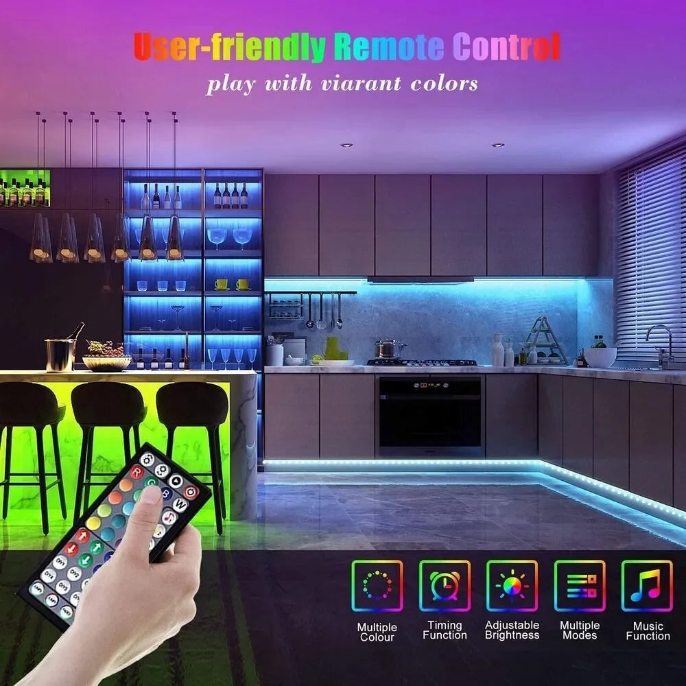 65/50ft LED light bar 5050 RGB color-changing remote controller is suitable for room bar