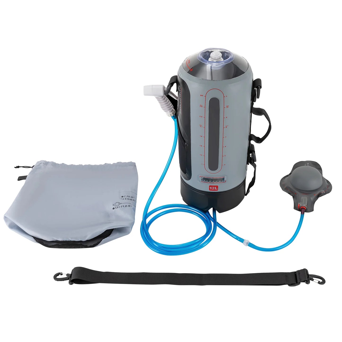 12L Portable Garden Shower with Pump Removable Pressure Camp Shower for Outdoor Travel
