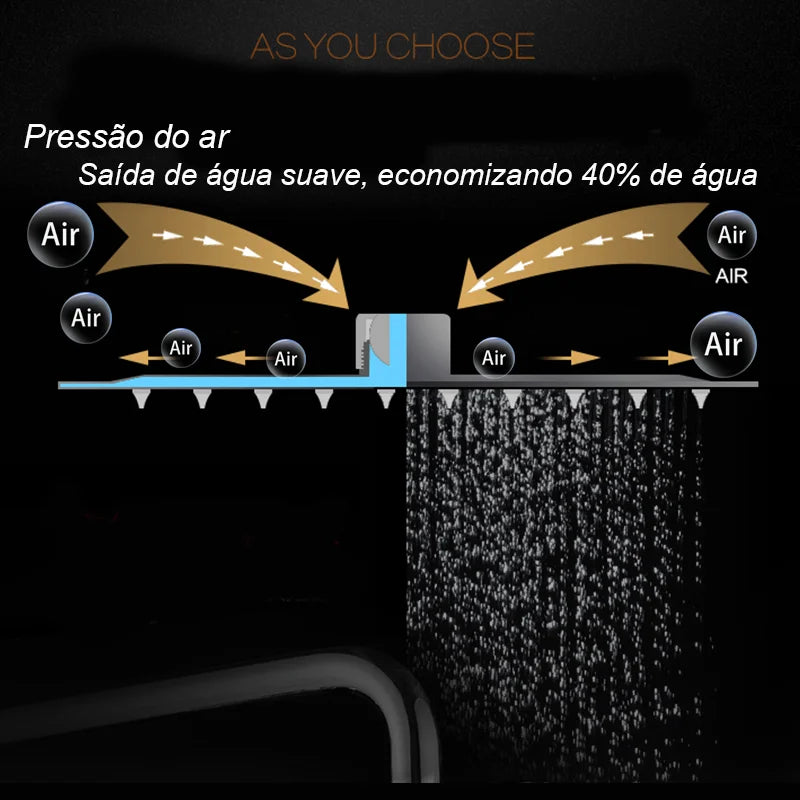 Chrome Bathroom 16inch Large Rainfall Shower Faucet LED Spray Wall Mounted Hot Cold Tap 3 Color Changing Head Home Replace