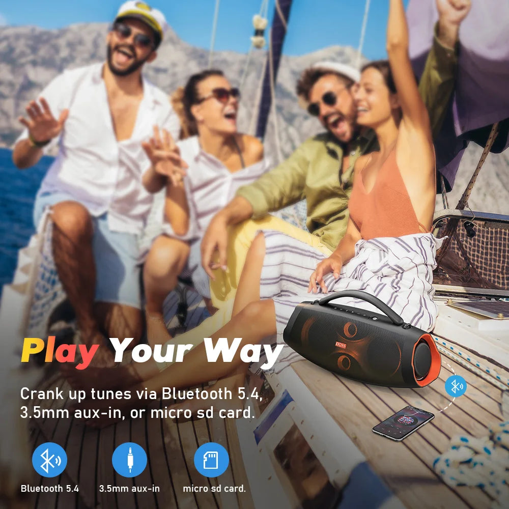 DOSS Portable Bluetooth Speaker 120W Powerful Sound IPX6 Waterproof Outdoor Subwoofer