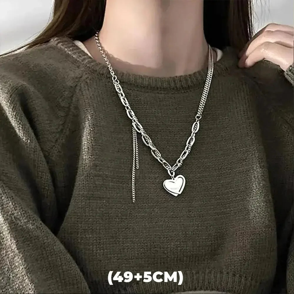 Hip Hop Zircon Star Double Layer Necklace for Men and Women Trendy Titanium Steel Jewelry