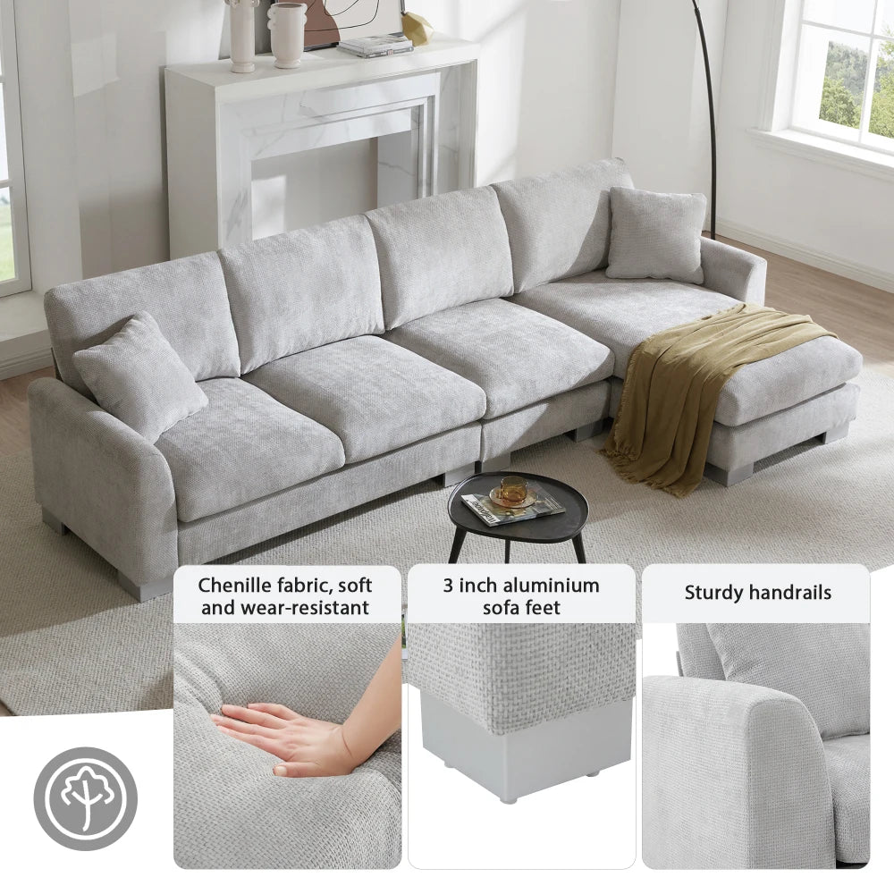 119*55" Modern Oversized Sectional Sofa,L-shaped Luxury Couch Set with 2 Free pillows,5-seat Chenille Furniture with Chaise