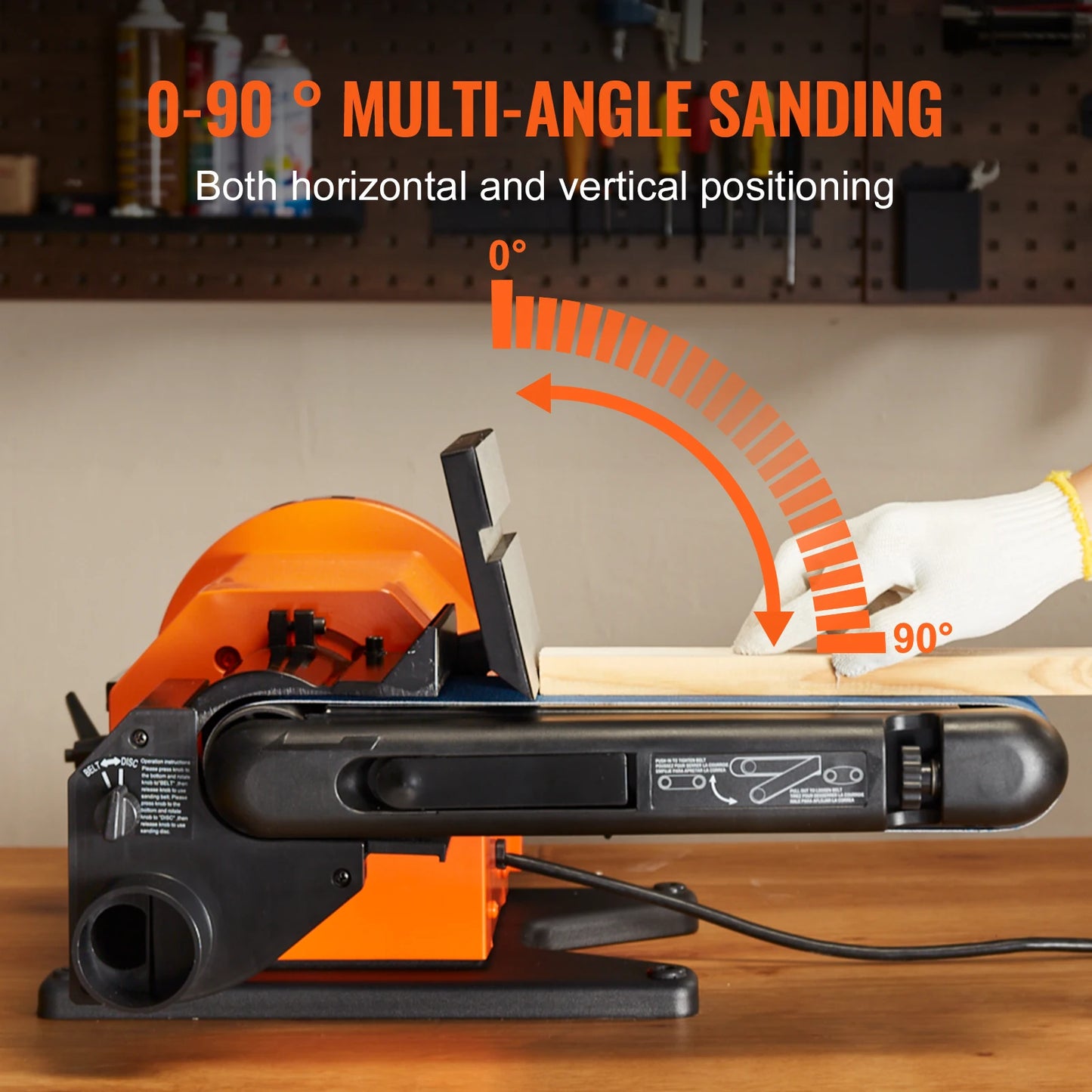 VEVOR Belt Disc Sander Combo with 5A/4.3A/2.5A Induction Motor Belt Sanding Machine Woodworking Deburring Grinder Combo Bench