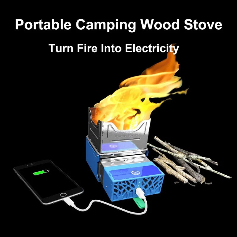 Flame Cube Portable Wood Burning Camp Stove Outdoor Folding Backpacking USB Charger