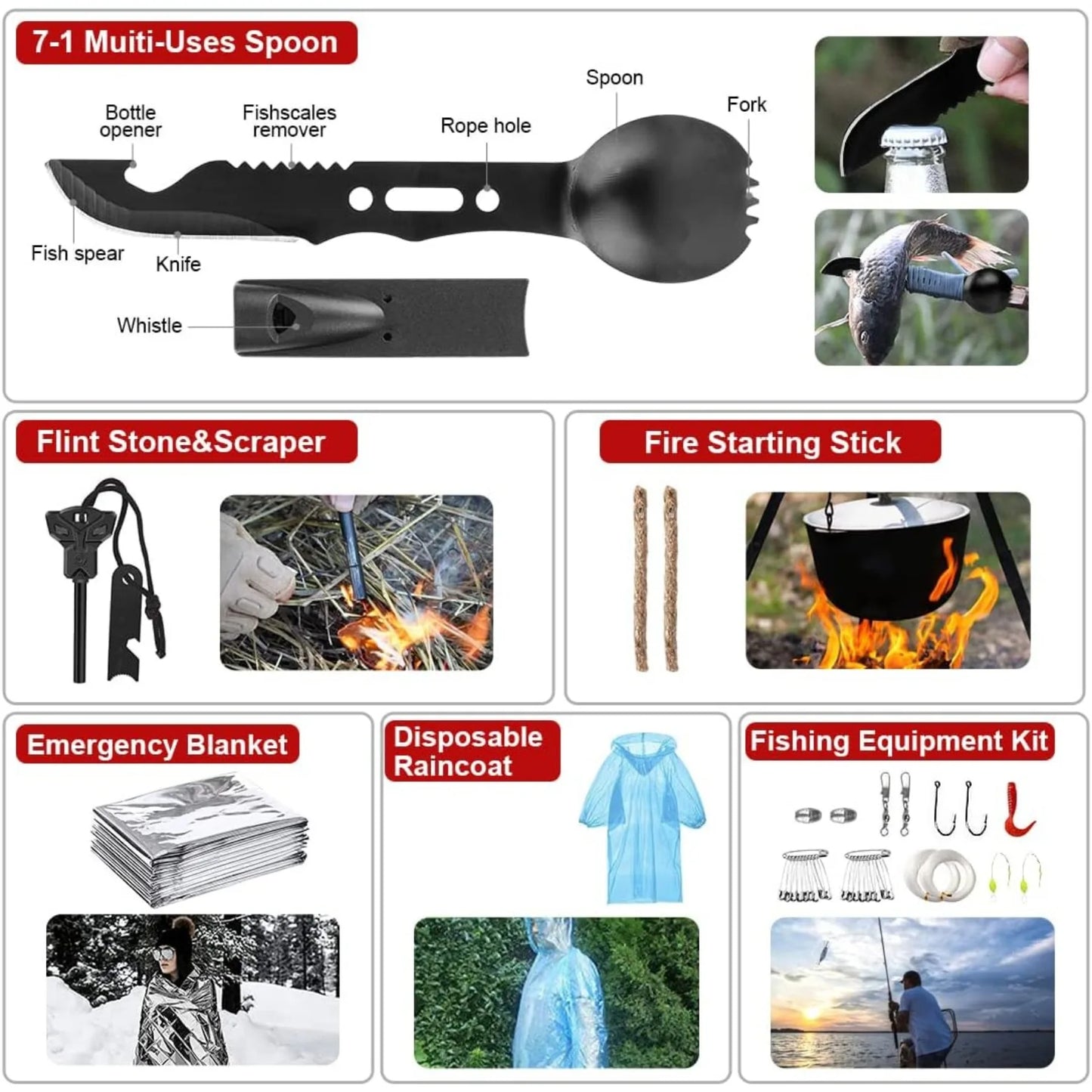 Comprehensive 222 Piece Survival Kit with First Aid Gear for Camping and Outdoor Adventures