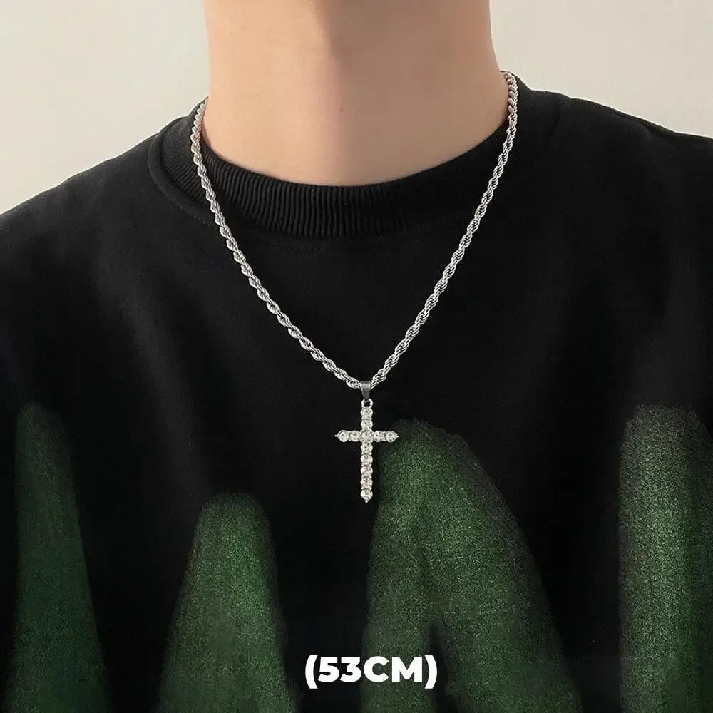 Hip Hop Zircon Star Double Layer Necklace for Men and Women Trendy Titanium Steel Jewelry
